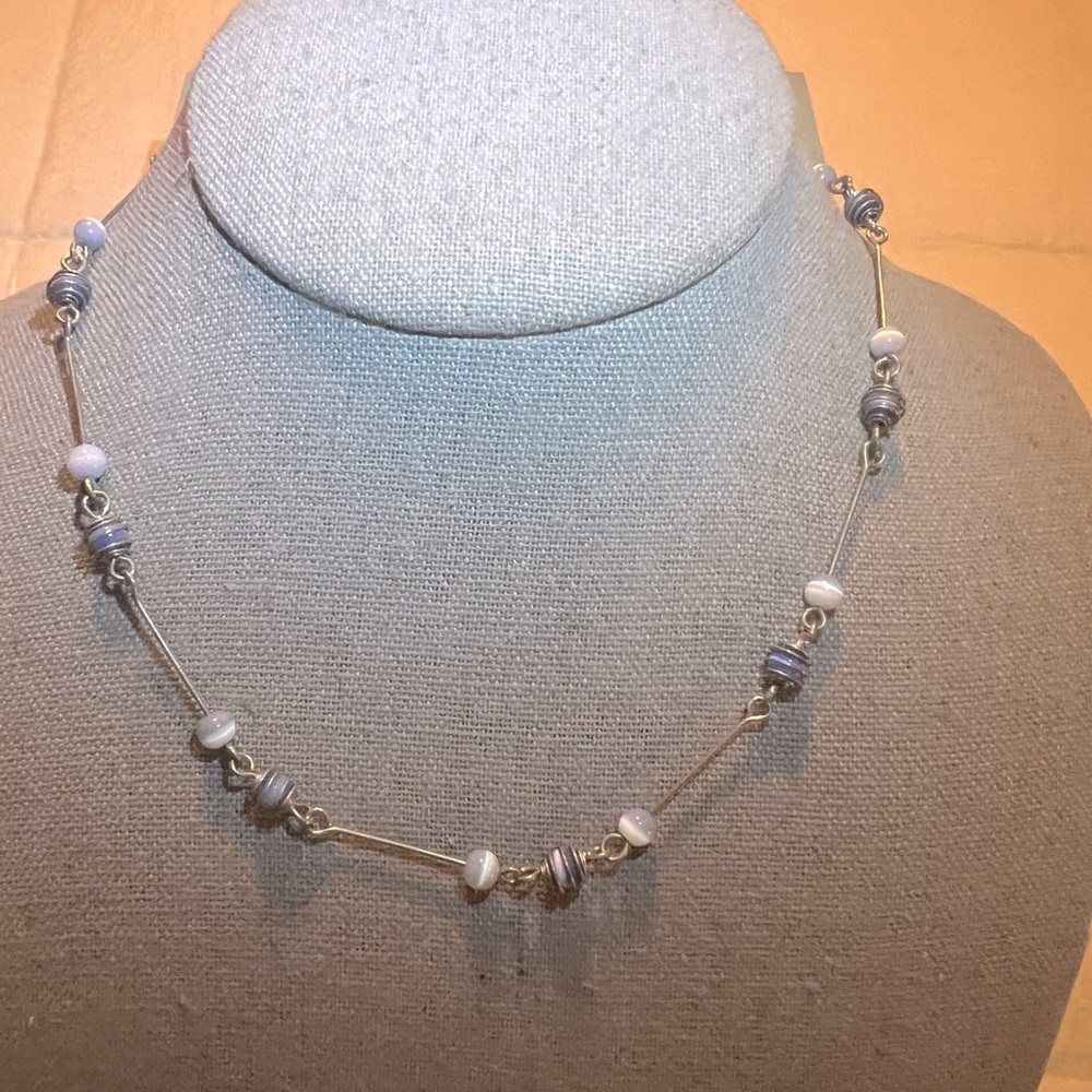 Baby Blue Silver Cats Eye Beaded Necklace